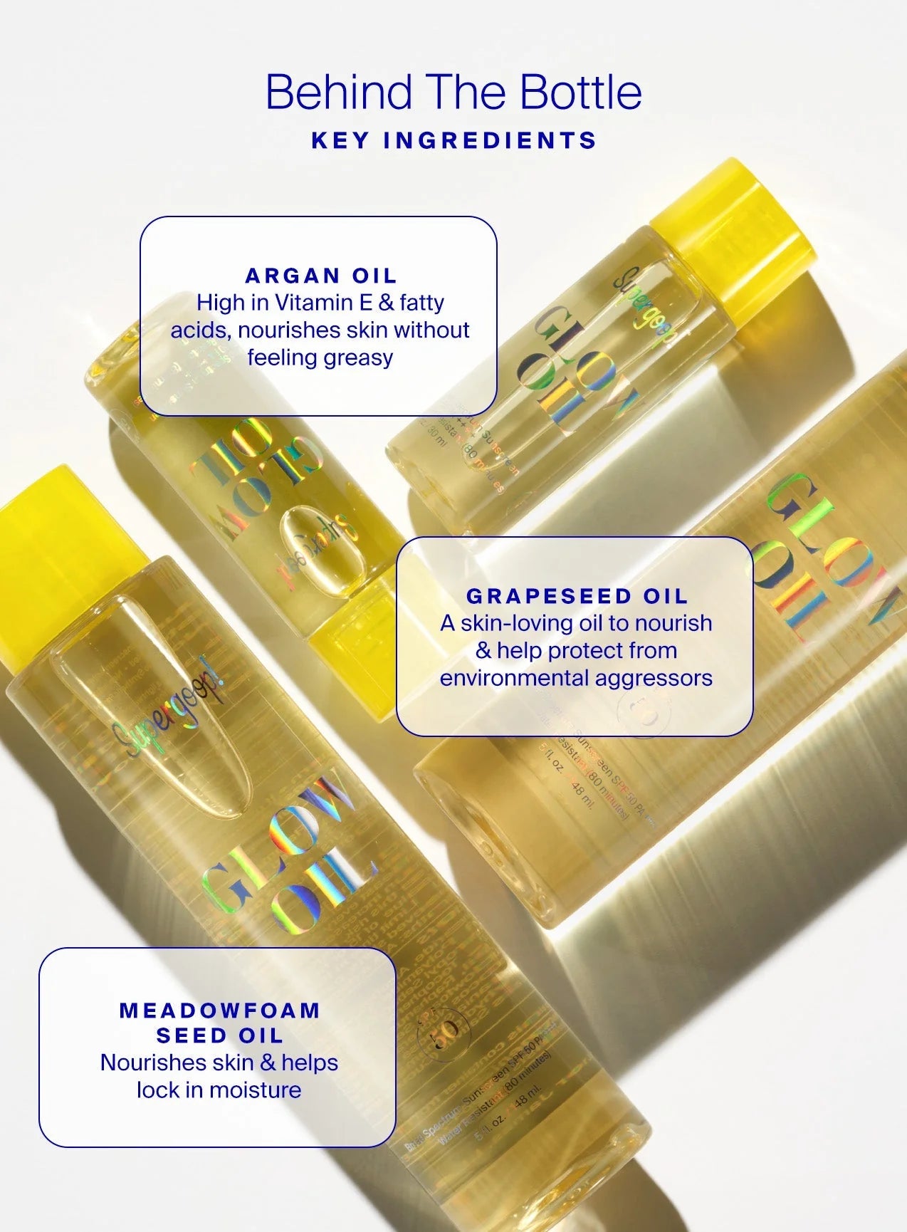 Aceite corporal protector solar en seco Supergoop! Glow Oil SPF 50 en tamaño mini o de viaje