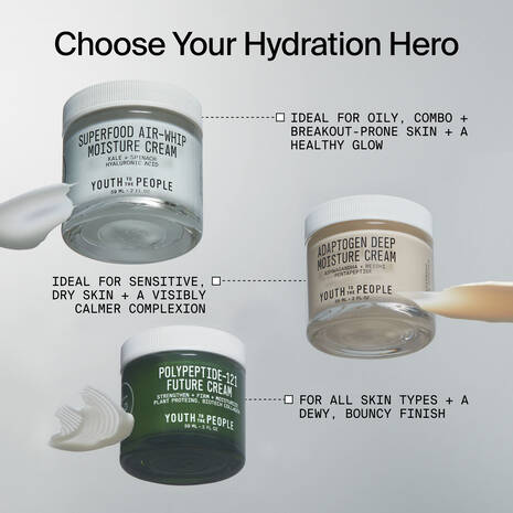 Crema hidratante facial ligera Air-Whip Superfood de Youth To The People en tamaño mini o de viaje con ácido hialurónico