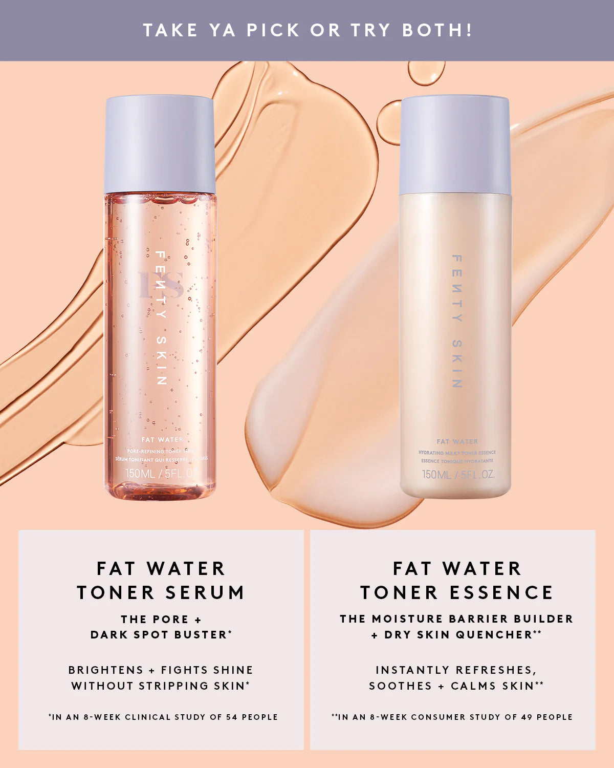 Suero tónico refinador de poros con niacinamida y agua saturada Fat Water de Fenty Skin en tamaño mini/de viaje con cereza de Barbados