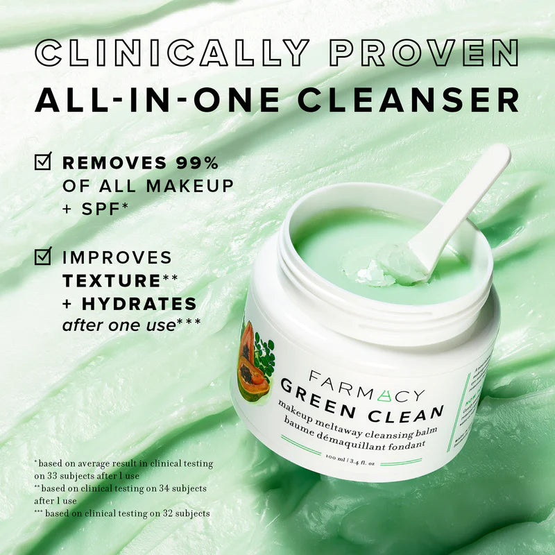 Bálsamo limpiador Meltaway de Green Clean Makeup en tamaño mini, de viaje y de prueba de Farmacy