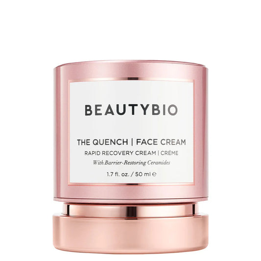 Crema hidratante facial de recuperación rápida The Quench en tamaño mini/de viaje BeautyBio con ceramidas que restauran la barrera