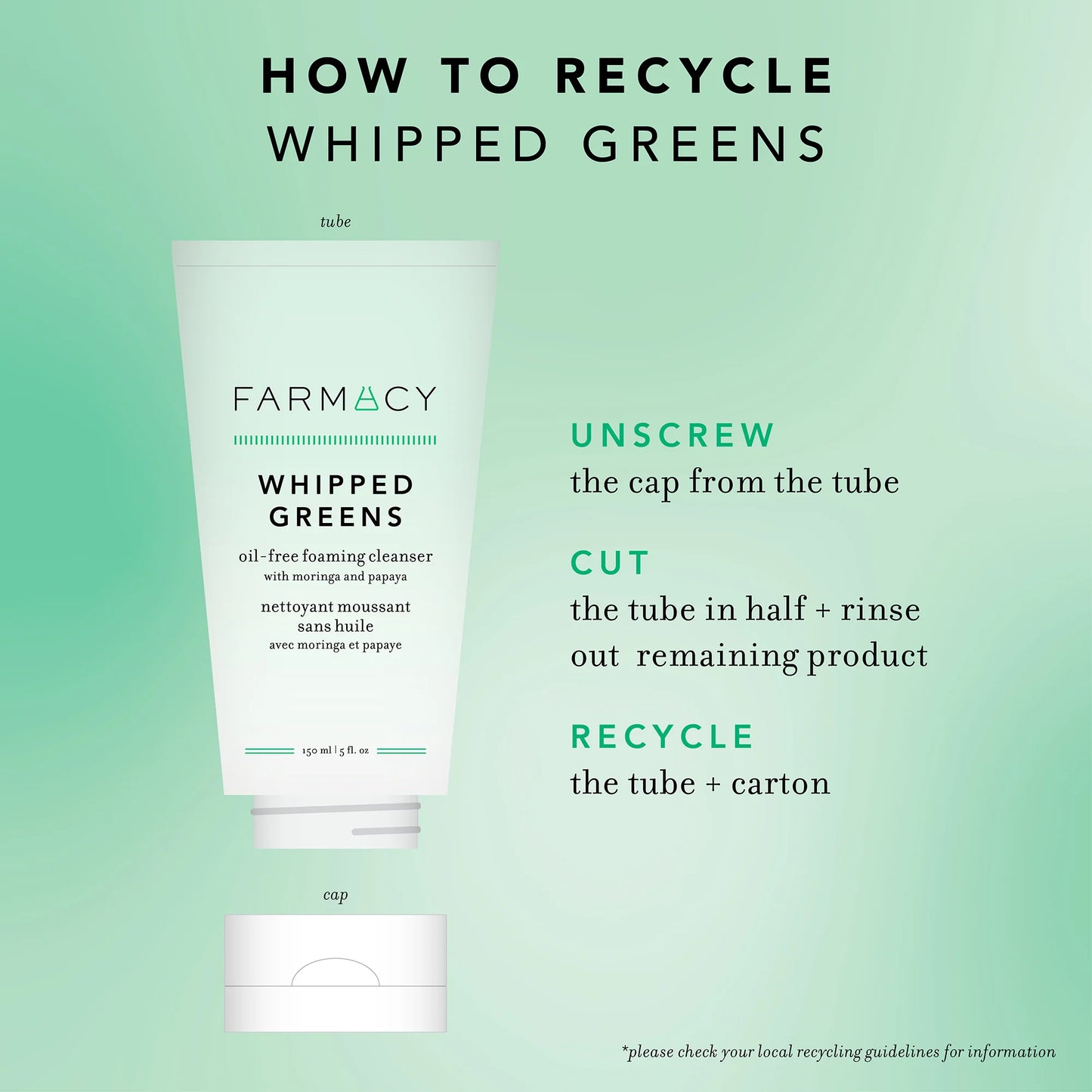 Farmacy Mini/Travel Size Whipped Greens Oil-Free Foaming Cleanser with Moringa and Papaya