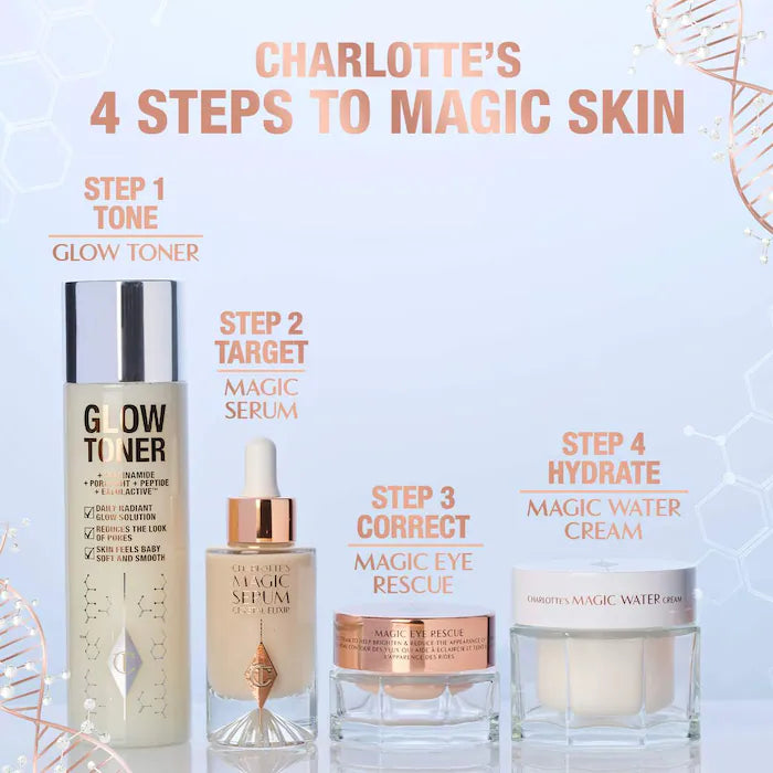 Crema hidratante en gel Magic Water Cream de Charlotte Tilbury en tamaño mini o de viaje con niacinamida