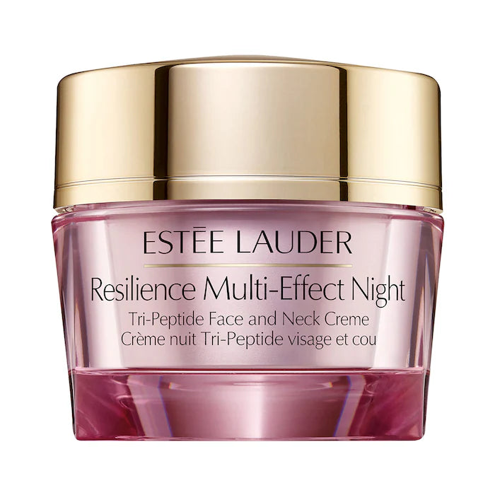 Crema humectante de noche multiefecto con tripéptidos Resilience de Estée Lauder en tamaño mini o de viaje para rostro y cuello