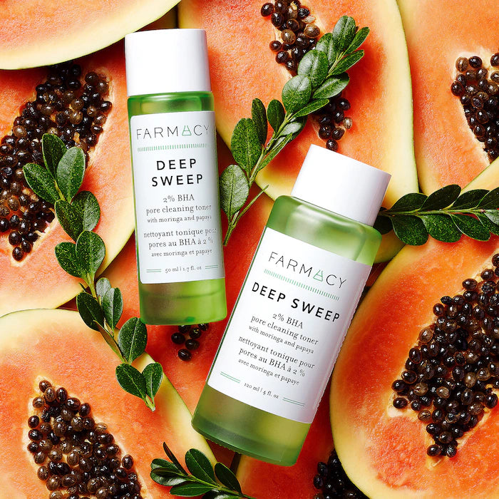 Tónico limpiador de poros Deep Sweep 2% BHA con moringa y papaya en tamaño mini/de viaje de Farmacy