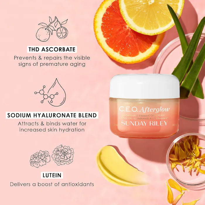 Crema en gel iluminadora con vitamina C CEO Afterglow en tamaño mini o de viaje de Sunday Riley