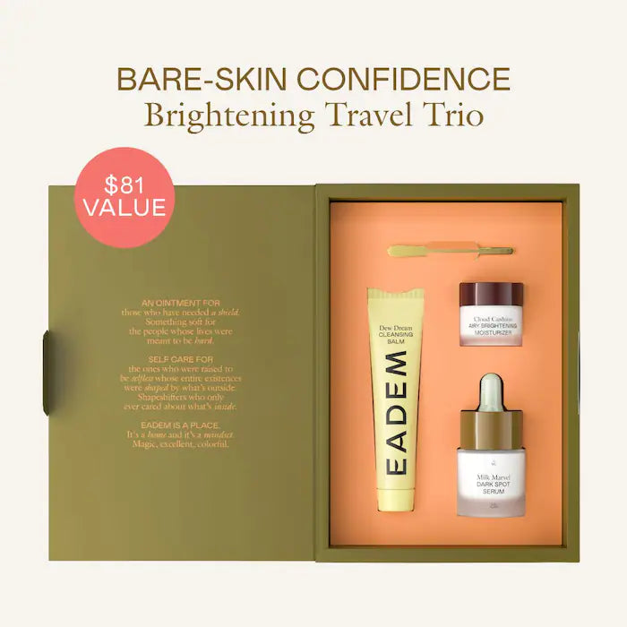 Trío iluminador Bare-Skin Confidence en tamaño mini//viaje de EADEM con niacinamida y vitamina C