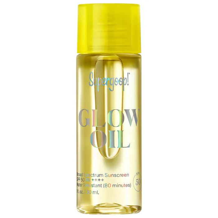 Aceite corporal protector solar en seco Supergoop! Glow Oil SPF 50 en tamaño mini o de viaje