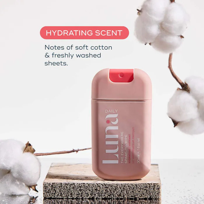 Luna Daily The Hydrating Everywhere Spray-To-Wipe Tamaño Mini/Viaje - Con Prebióticos, Vitaminas C y E, Omegas 3 y 6